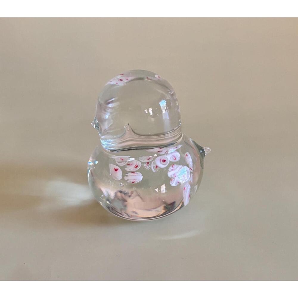 Lefton Art Glass Paperweight –Red & White Millefiori Chick Bird | Vintage MCM 3"